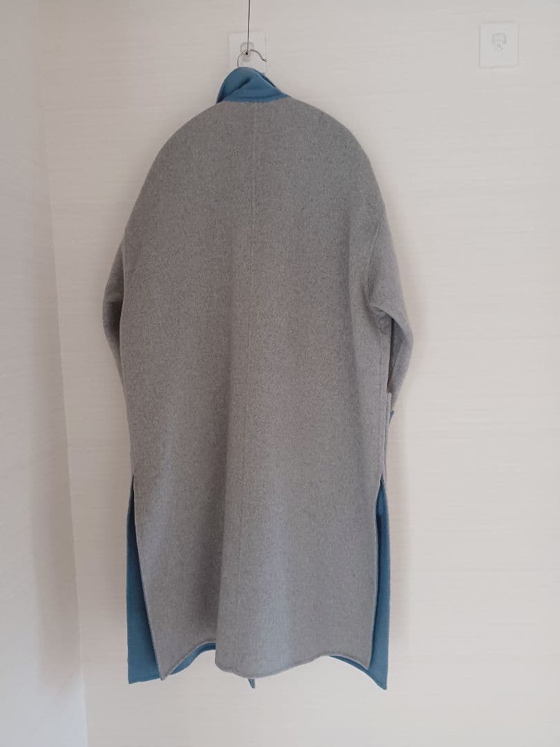 デザインワークス　グレー&ブルー　リバーシブル　ウールコート