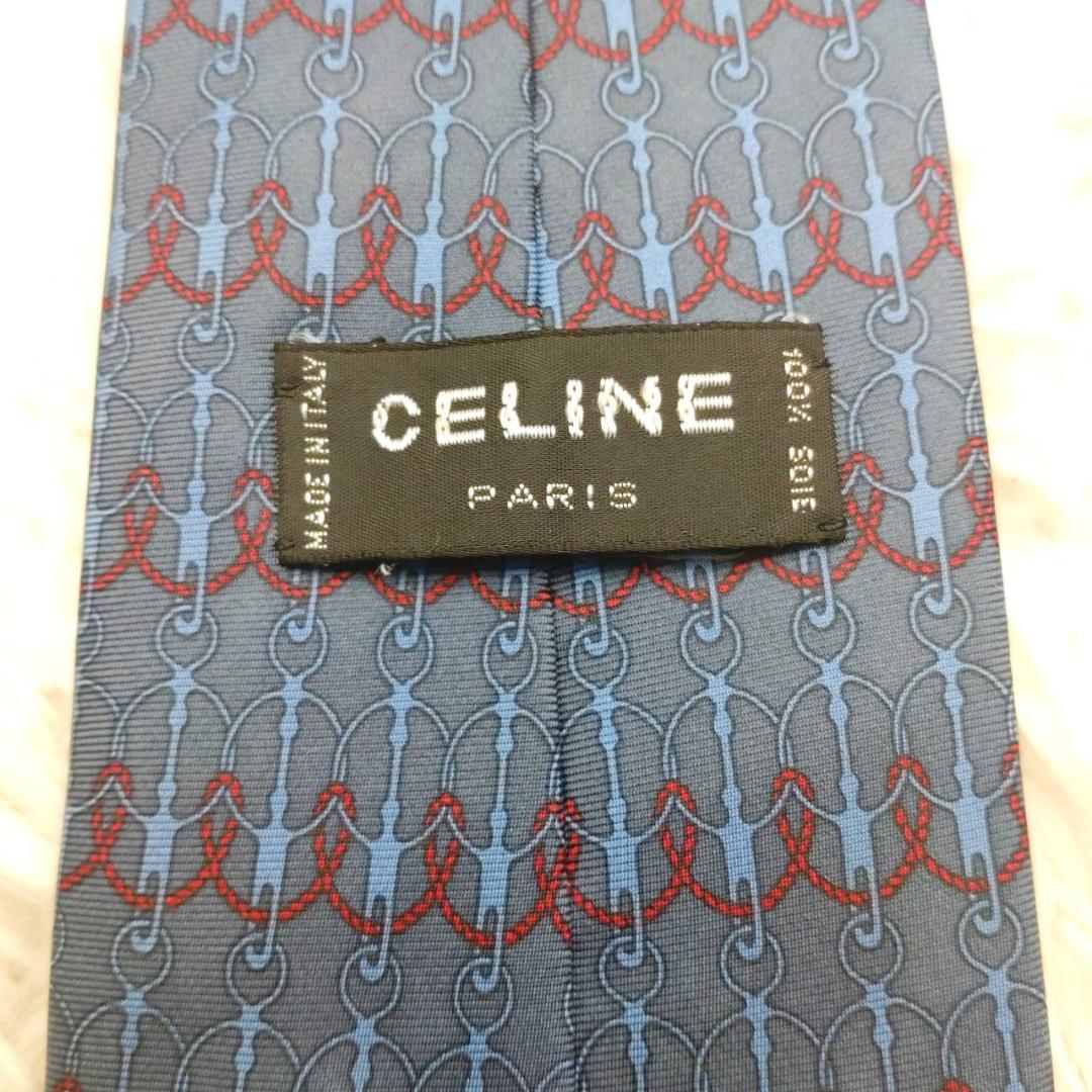 セリーヌ 高級シルクネクタイ 総柄 ダークグレー