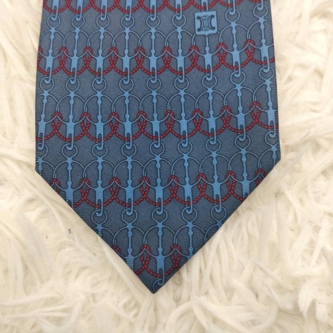 セリーヌ 高級シルクネクタイ 総柄 ダークグレー