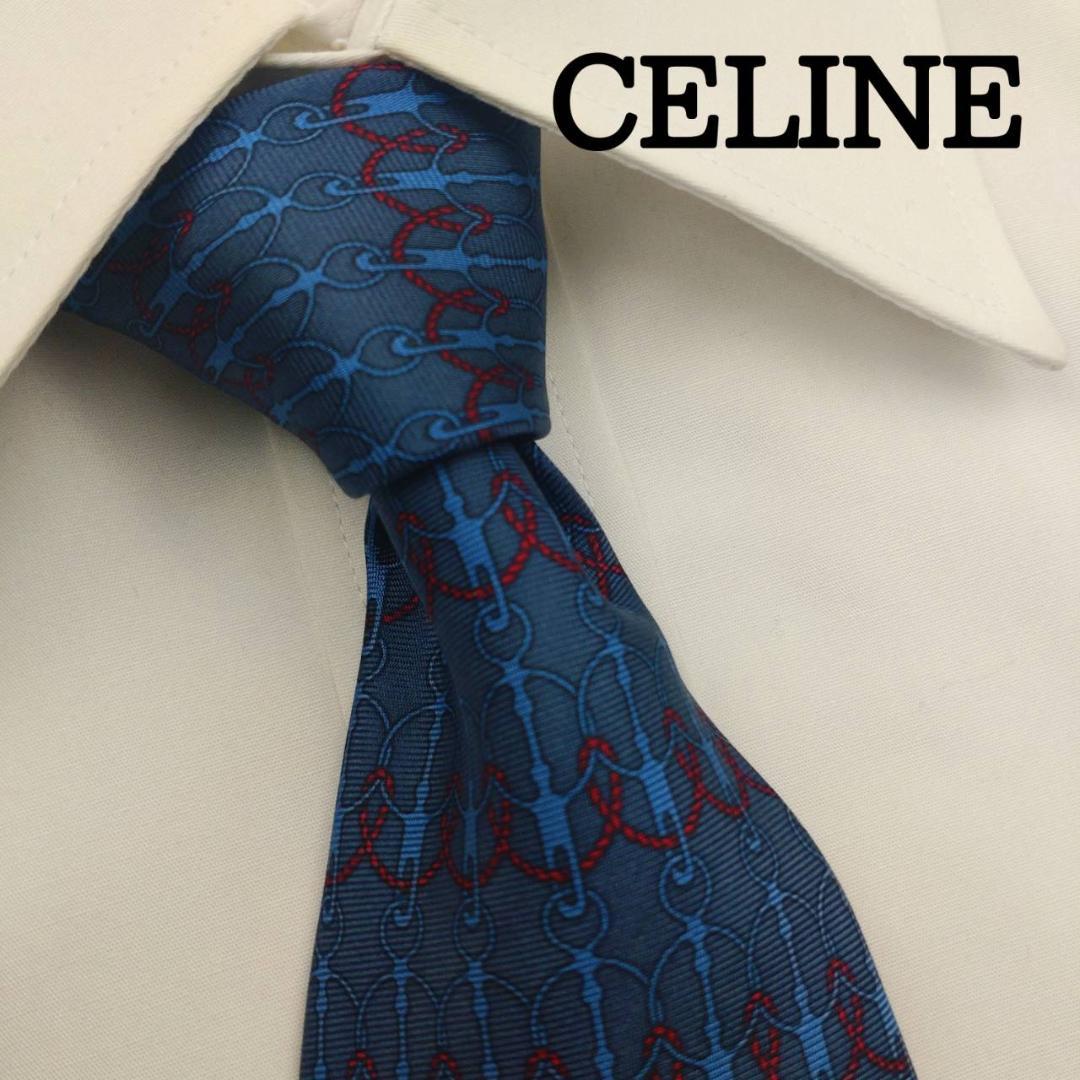 セリーヌ 高級シルクネクタイ 総柄 ダークグレー