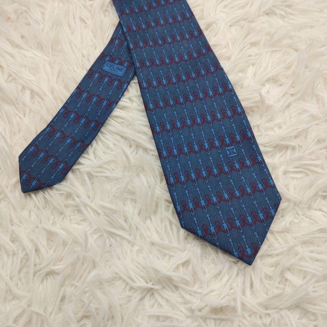 セリーヌ 高級シルクネクタイ 総柄 ダークグレー