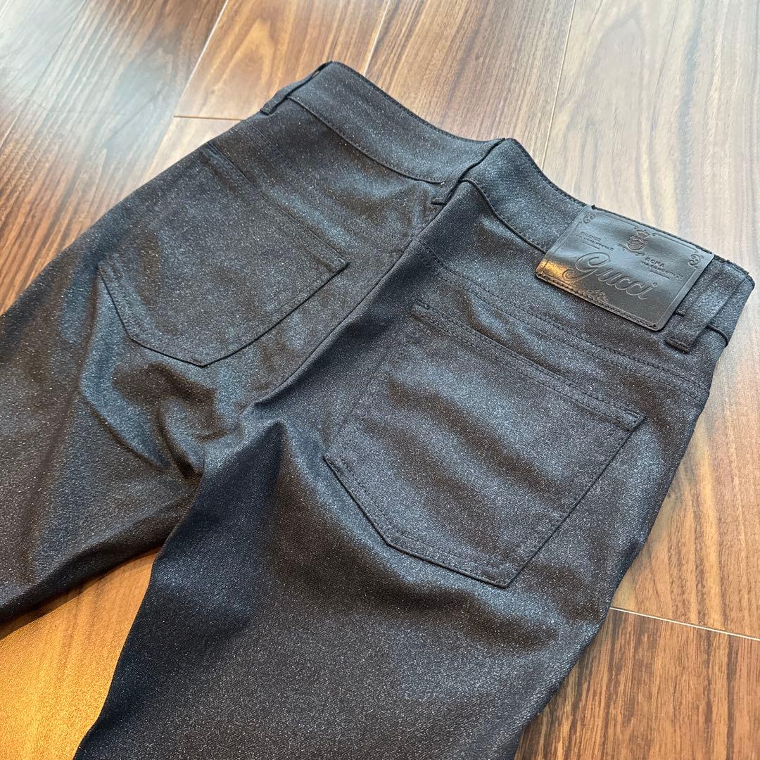 GUCCI ダークグレー ラメストレートパンツ 36