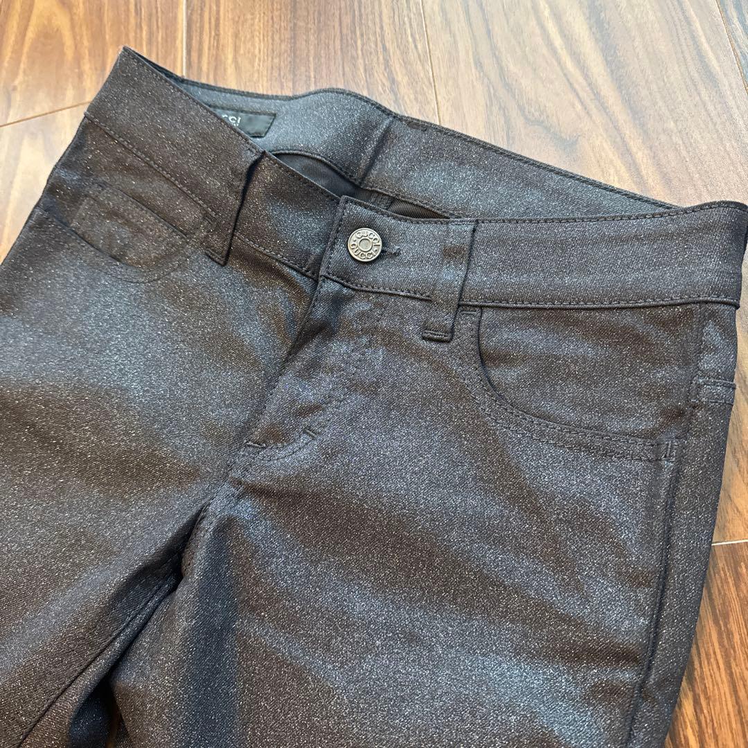 GUCCI ダークグレー ラメストレートパンツ 36