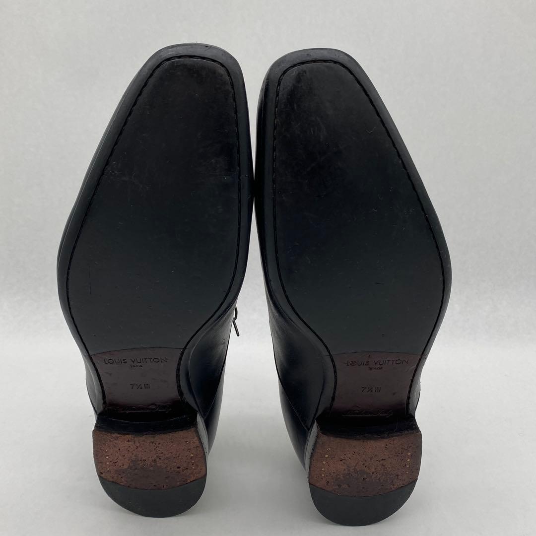 A18208 美品 ルイヴィトン LVロゴメダリオン レザーシューズ 黒7.5