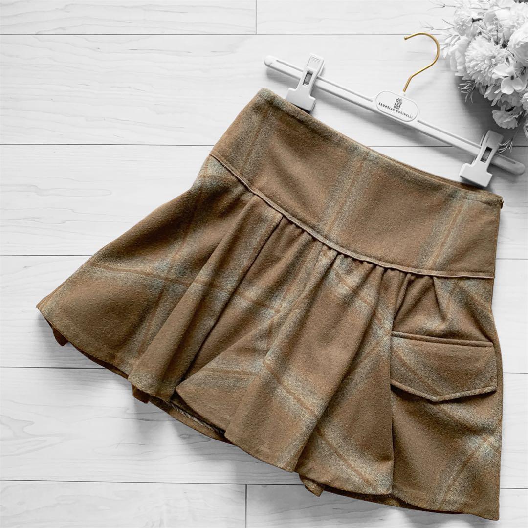 Brunello Cucinelli 厚手 オータムチェックのひざ上フレア