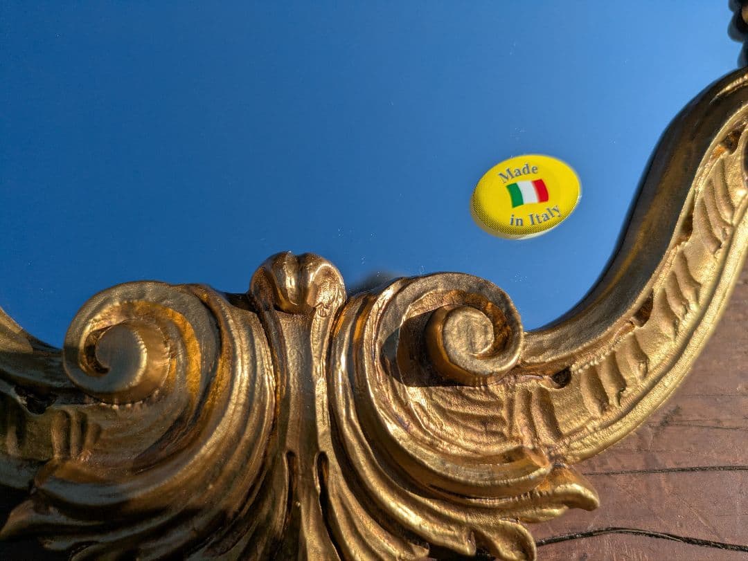 装飾的な壁掛け鏡　イタリア ミラー ゴールド アンティーク ロココ イサス