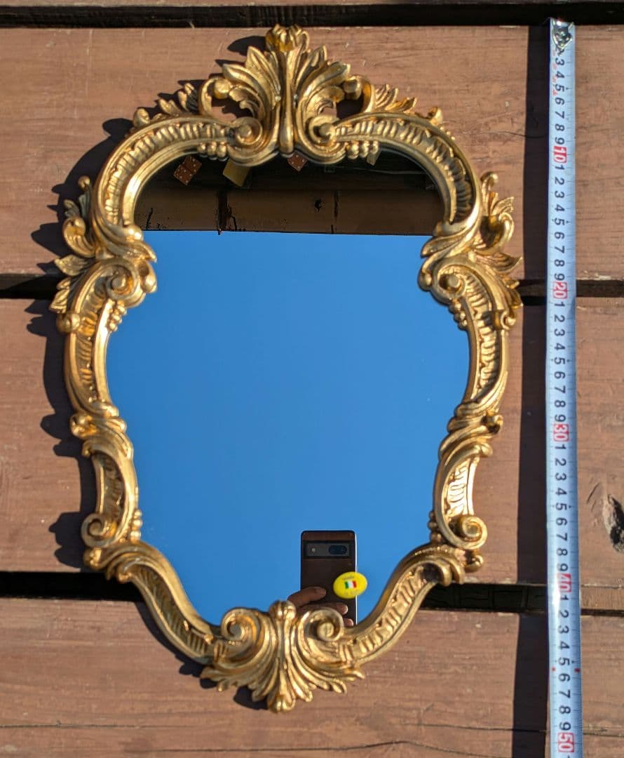 装飾的な壁掛け鏡　イタリア ミラー ゴールド アンティーク ロココ イサス