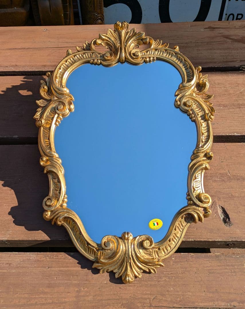 装飾的な壁掛け鏡　イタリア ミラー ゴールド アンティーク ロココ イサス