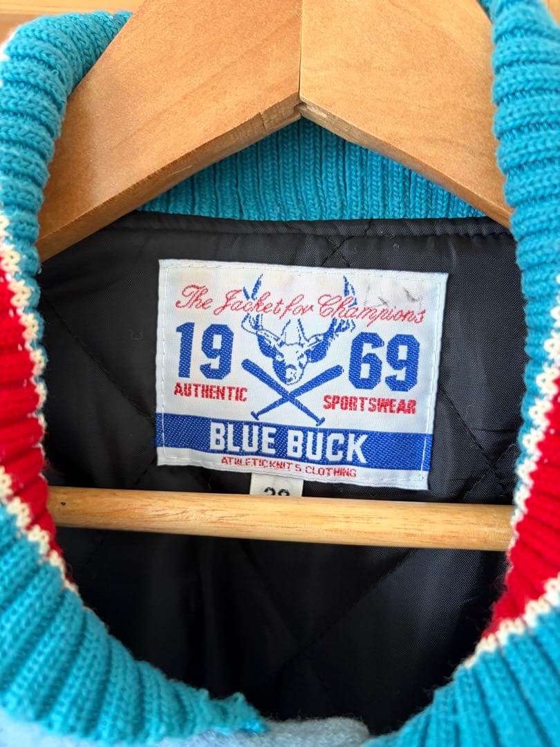 希少 ブルーバック フルデコ スタジャン 本革 ウール 水色 Mサイズ 38