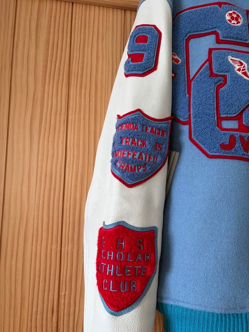 希少 ブルーバック フルデコ スタジャン 本革 ウール 水色 Mサイズ 38