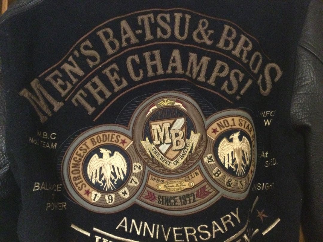 Men's BATSU スタジャン 牛袖革