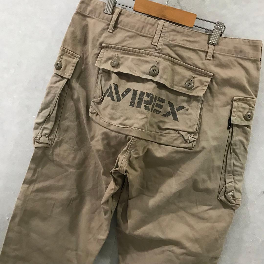 AVIREX ビッグロゴ カーゴパンツ ミリタリーパンツ ブラウン Ｌ