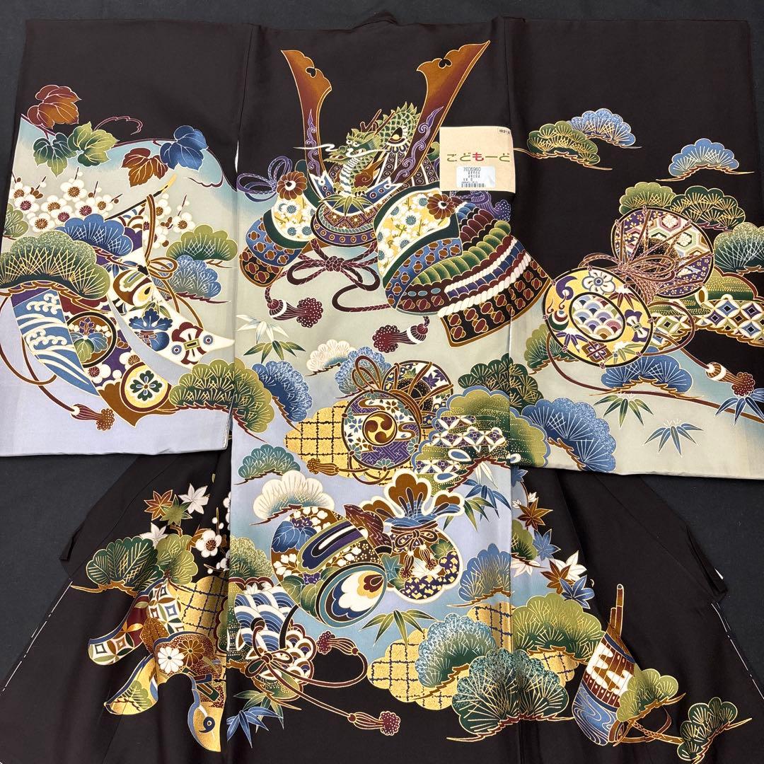 新品「最高級品」男子正絹産着祝着京友禅豪華多色本金加工染、特選大将兜龍に祝古典文