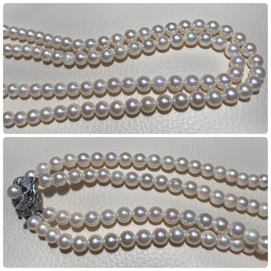 2連&照り良✨️ あこや真珠 パール ネックレス 約6.5~7.0mm 本真珠