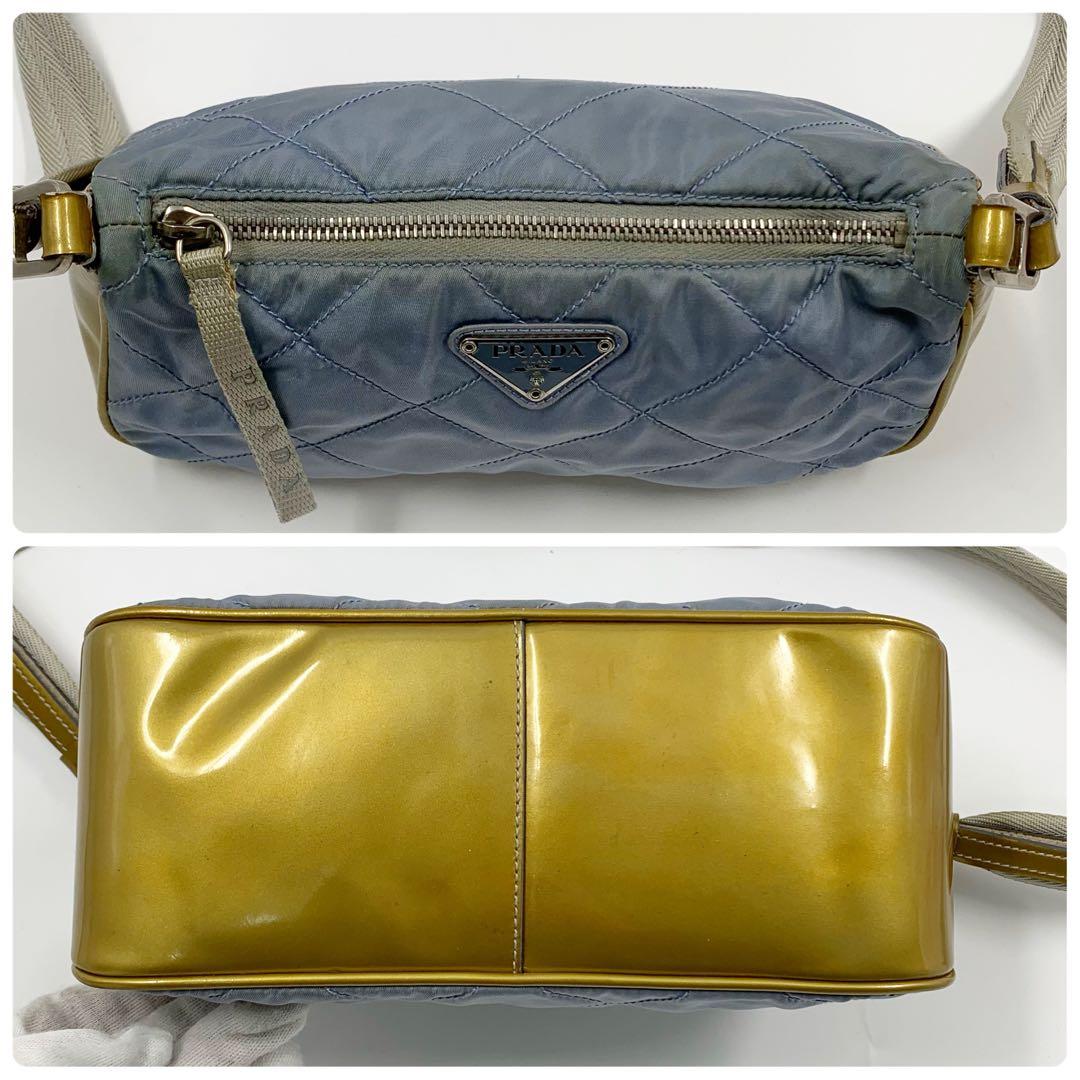 【✨希少✨】プラダ ワンショルダーバッグ ナイロン パテントレザー ライトブルー