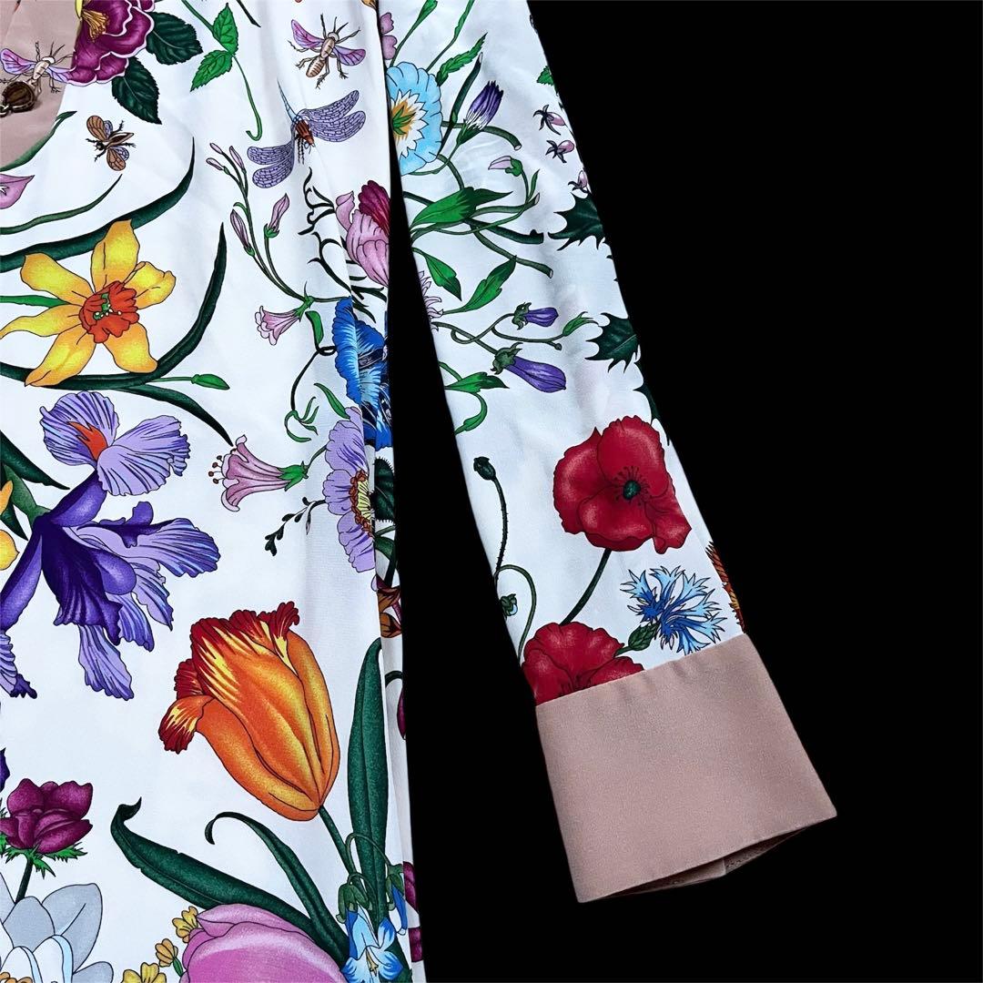 グッチGUCCI フローラ 50周年記念 ホースビット花シルクワンピース 38