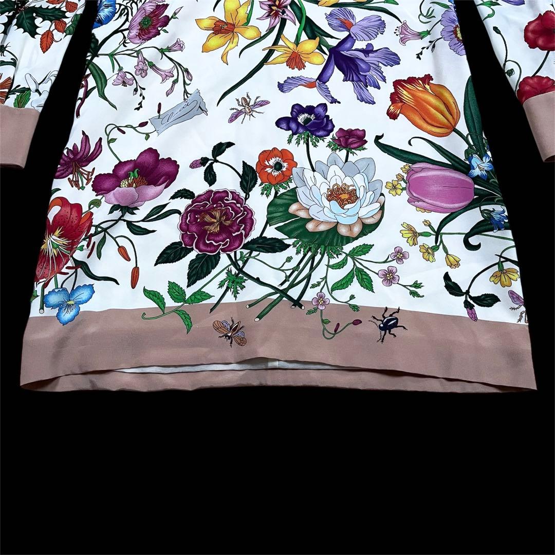 グッチGUCCI フローラ 50周年記念 ホースビット花シルクワンピース 38