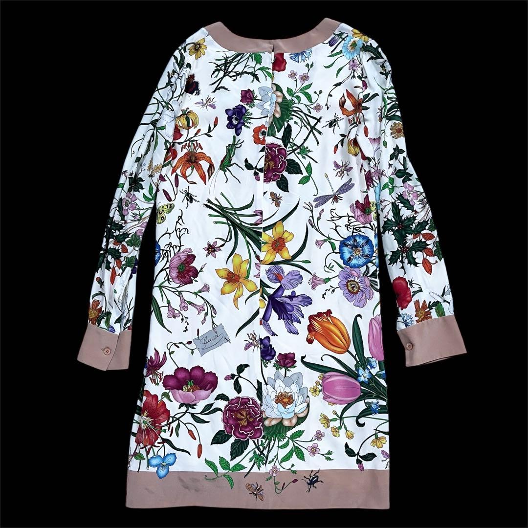 グッチGUCCI フローラ 50周年記念 ホースビット花シルクワンピース 38