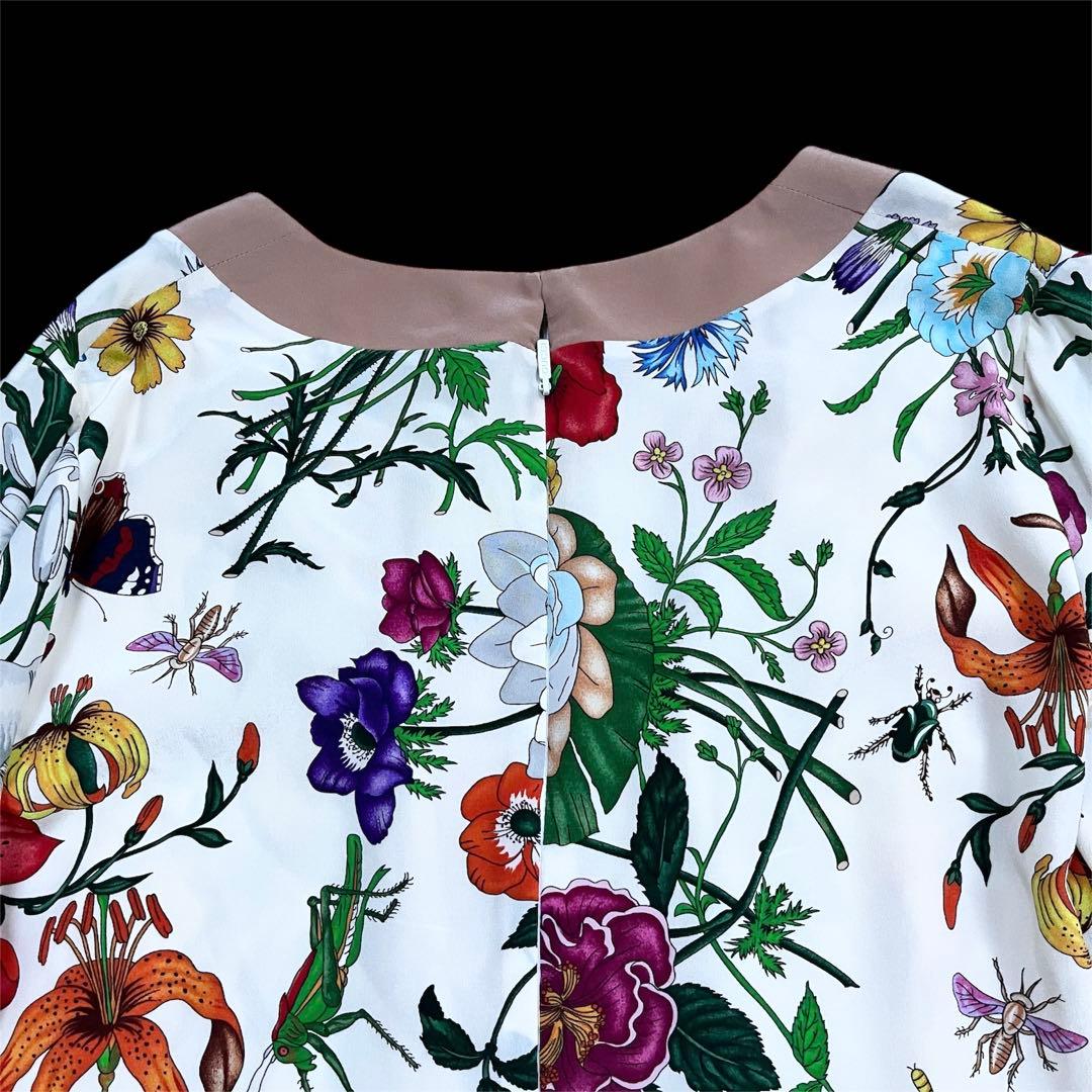 グッチGUCCI フローラ 50周年記念 ホースビット花シルクワンピース 38