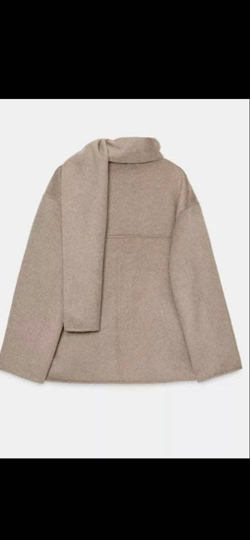 完売品 ZARA ウールショートスカーフコート ミンク M本日限定値下げ！