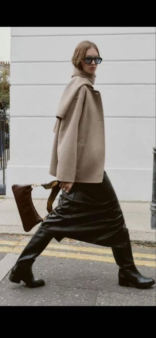 完売品 ZARA ウールショートスカーフコート ミンク M本日限定値下げ！