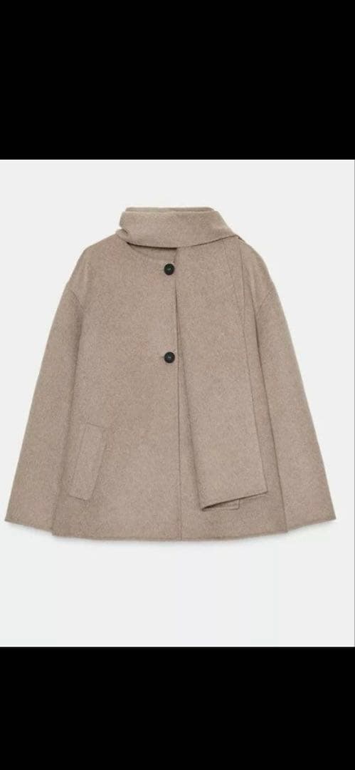 完売品 ZARA ウールショートスカーフコート ミンク M本日限定値下げ！