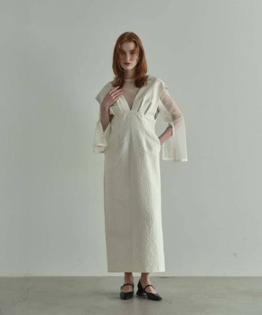 ANDRESD V line jacquard dress（M,アイボリー）