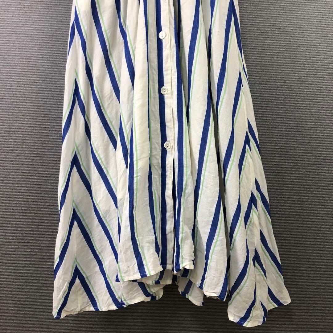 ヌキテパ コットンボイル ストライプ ウエストギャザードレス S ベージュ