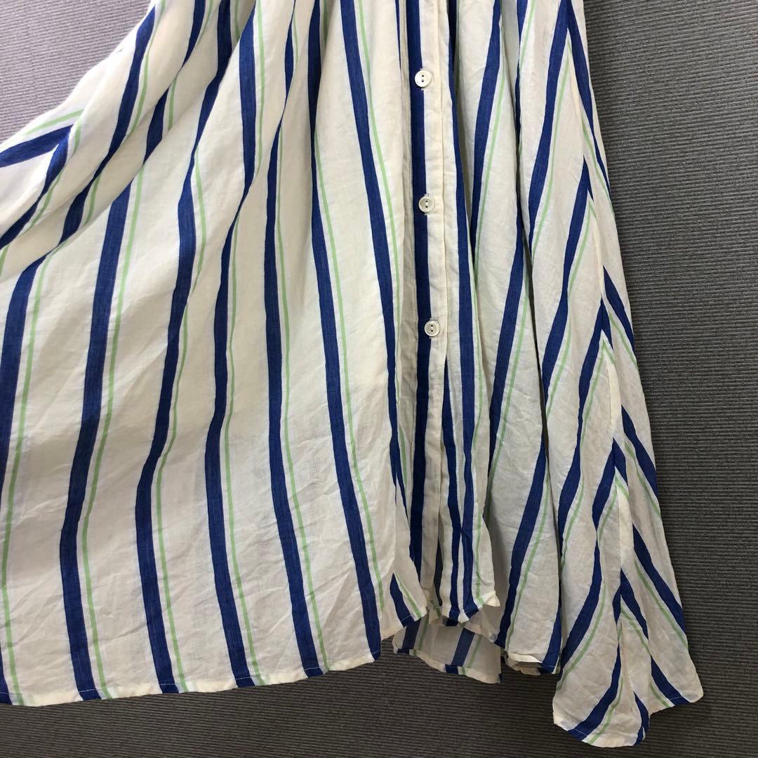 ヌキテパ コットンボイル ストライプ ウエストギャザードレス S ベージュ