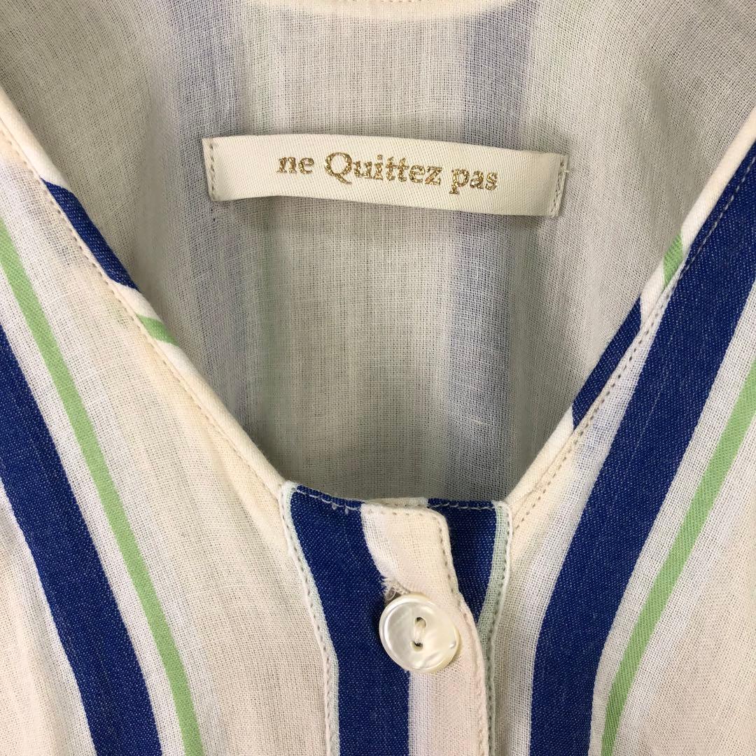 ヌキテパ コットンボイル ストライプ ウエストギャザードレス S ベージュ