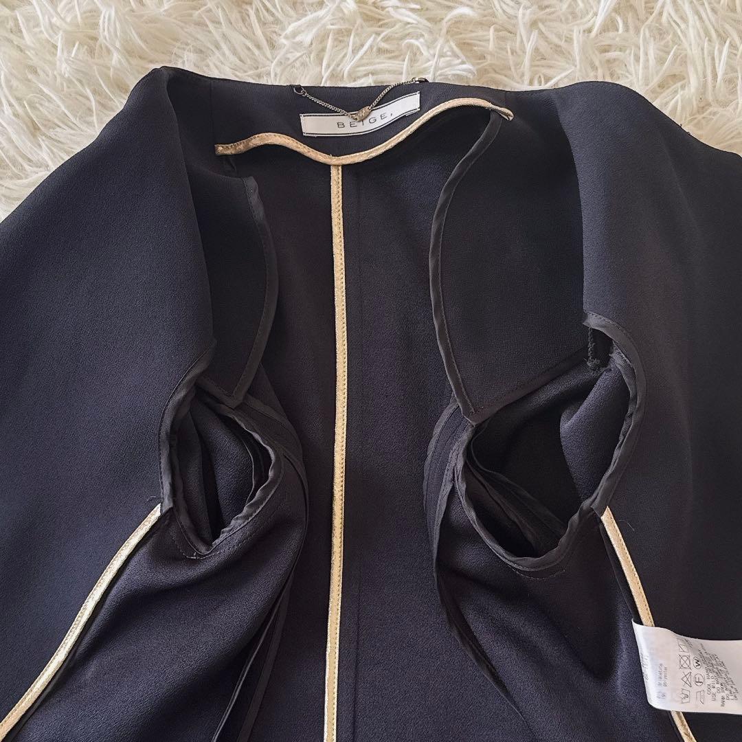 ベイジ CINDY✨ノーカラージャケット セットアップ バイカラー 紺 2