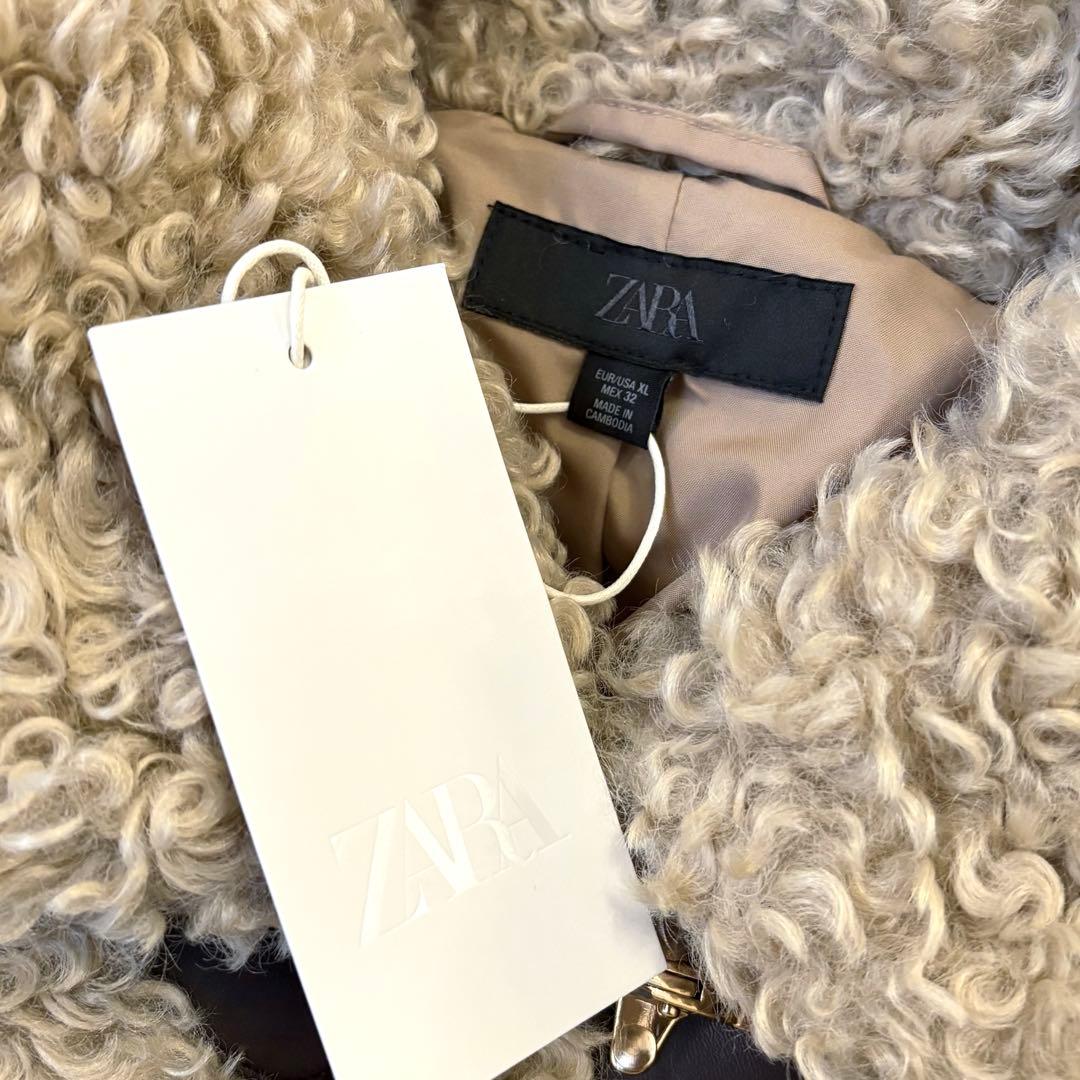 【ZARA】ザラ XL トグルボタンフェイクファージャケット プードルファー