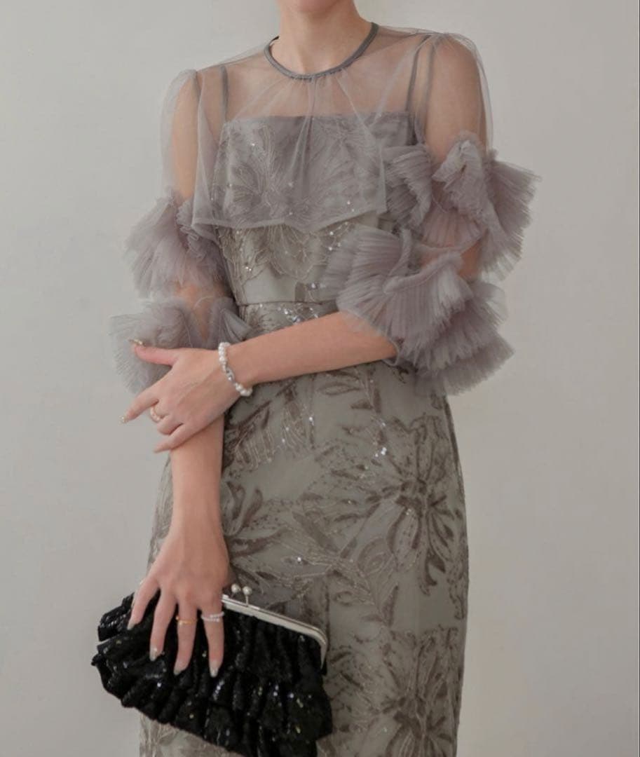 ゆさん専用出品、Leja フラワースパンコールチュールフリルスリーブI