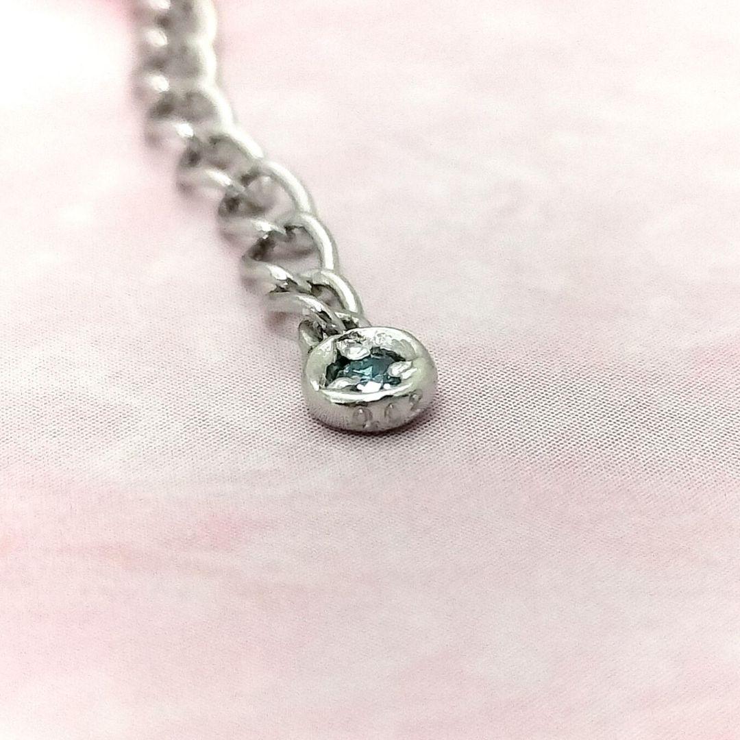 最終価格!Pt850 ボールチェーンネックレスブルーダイヤモンドアジャスター