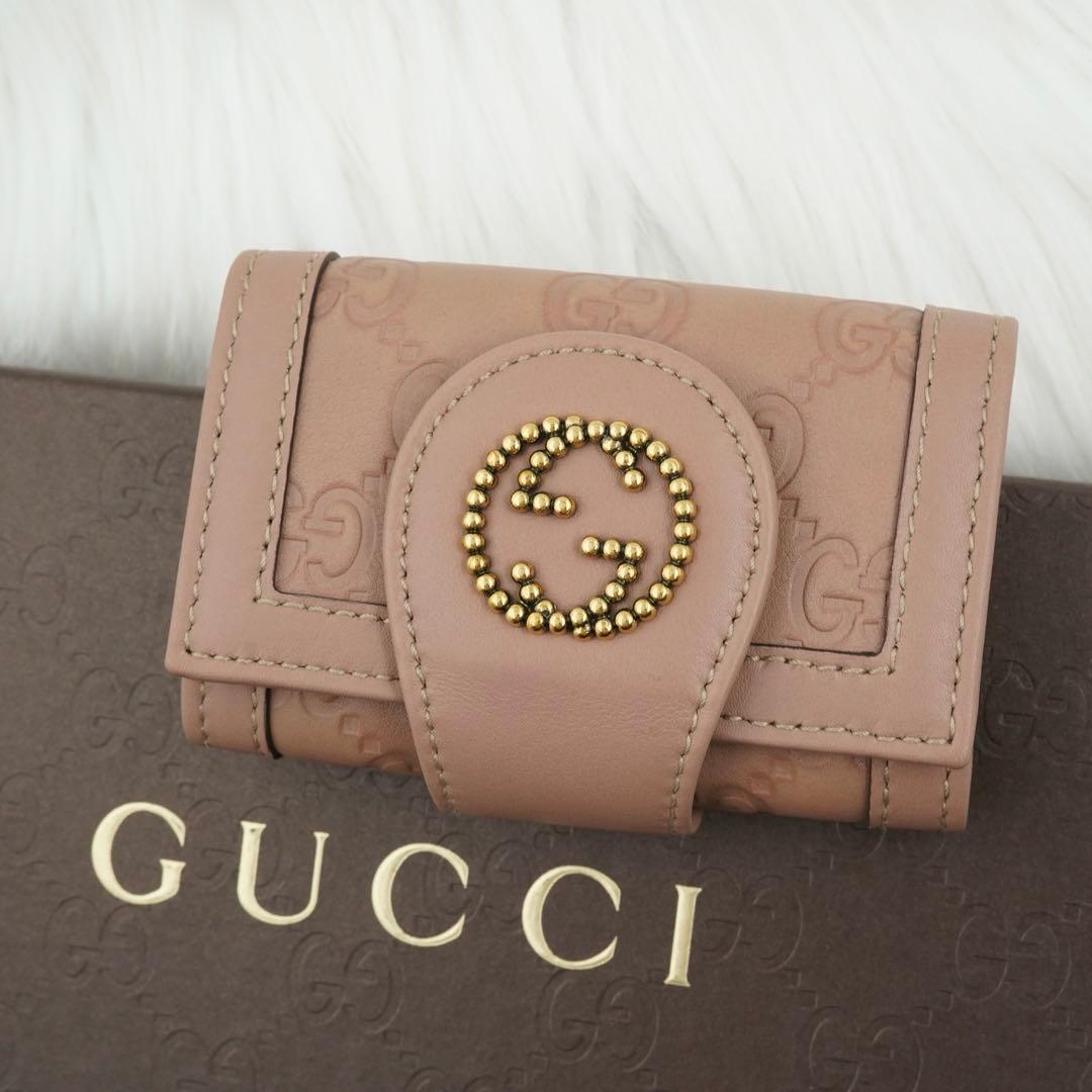 未使用品　GUCCI グッチ　キーケース　インターロッキングG ピンクベージュ