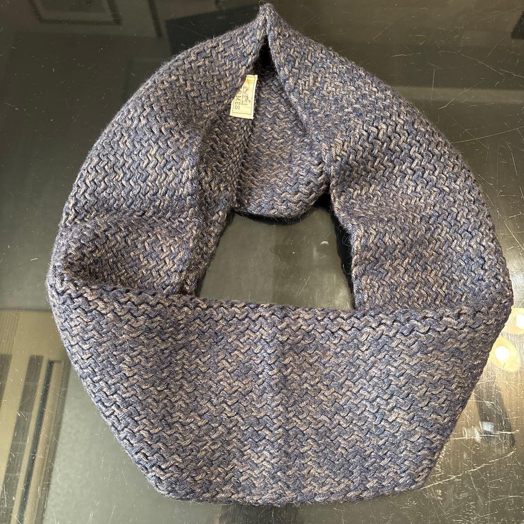 HERMES ネイビー スヌード　ブラウン　マフラー