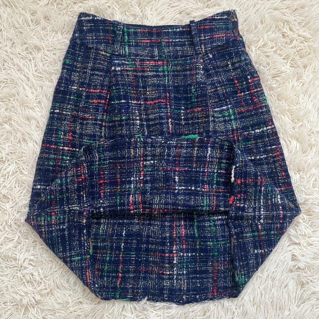 45R ミックスツイードスカート ロゴ刺繍 ウール ネイビー M 日本製