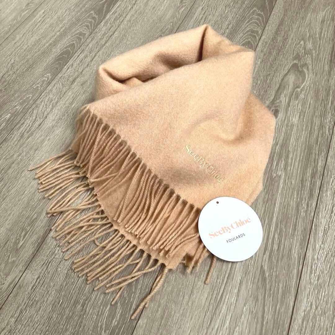 シーバイクロエ 定価２万円 オレンジベージュ 洗える 100％カシミヤマフラー