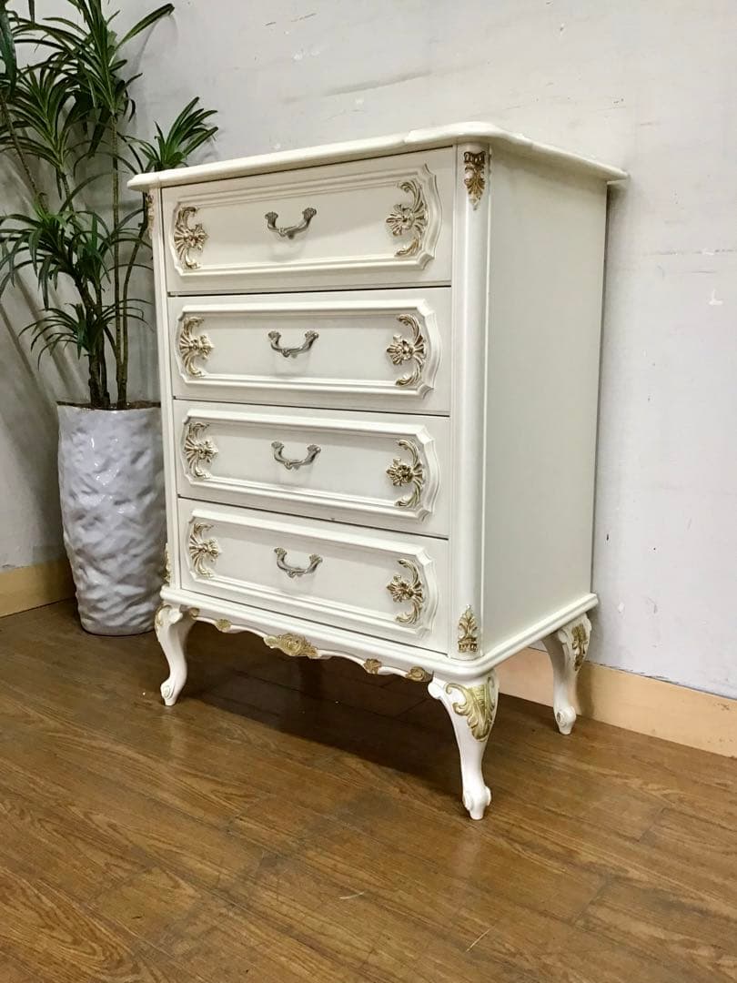 ブランチ☆管146☆イタリア製☆ロココ調☆姫系☆白家具☆4段チェスト
