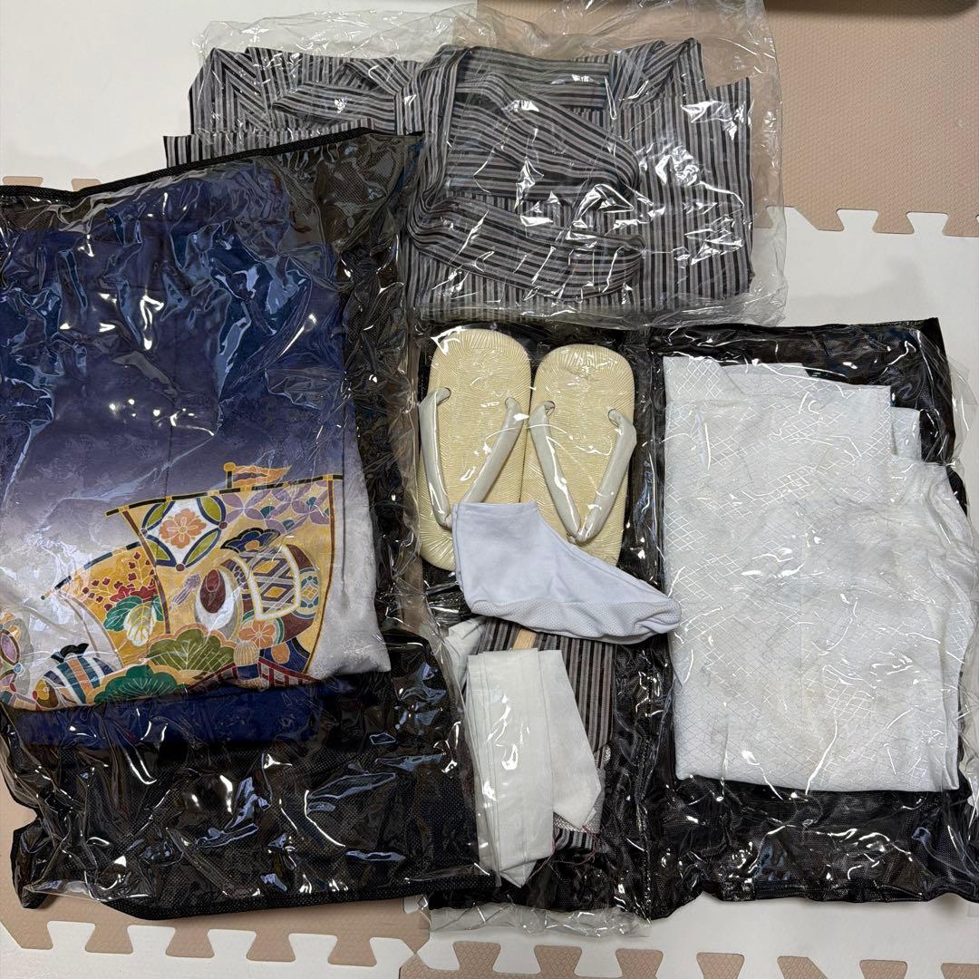 七五三 着物セット 紺色 船模様 男の子 5歳