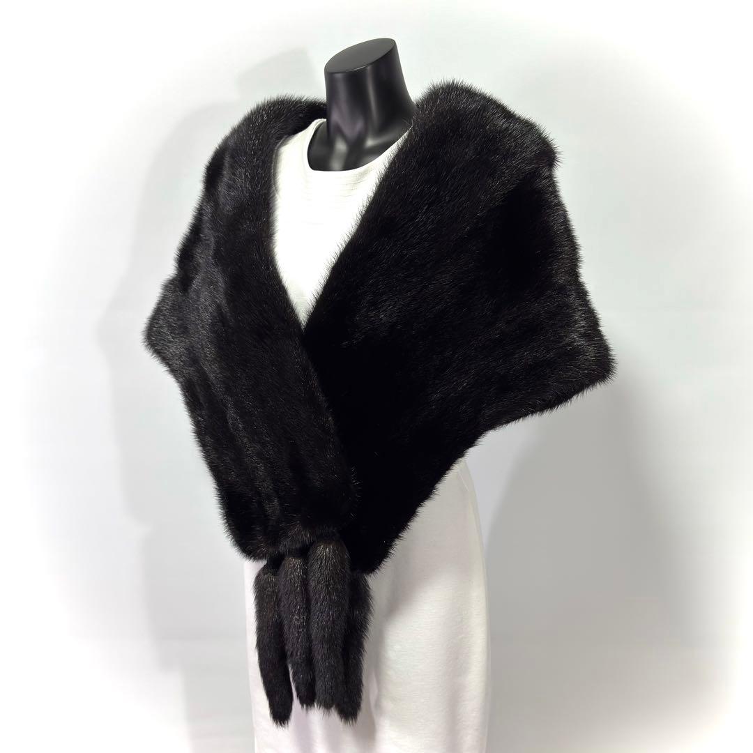 【高級】SAGA MINK サガミンク Black ショール ミンクテール 大判