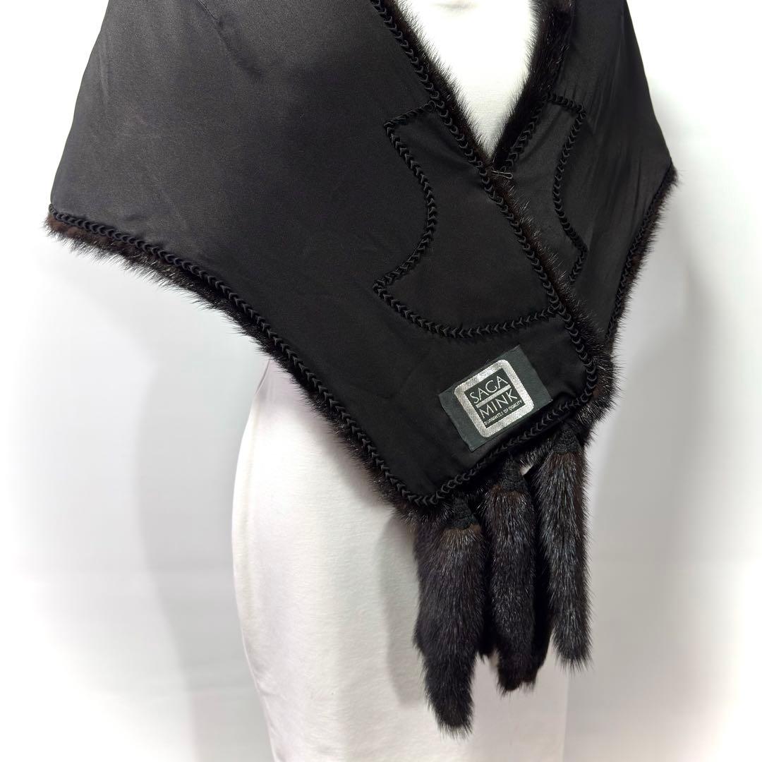 【高級】SAGA MINK サガミンク Black ショール ミンクテール 大判