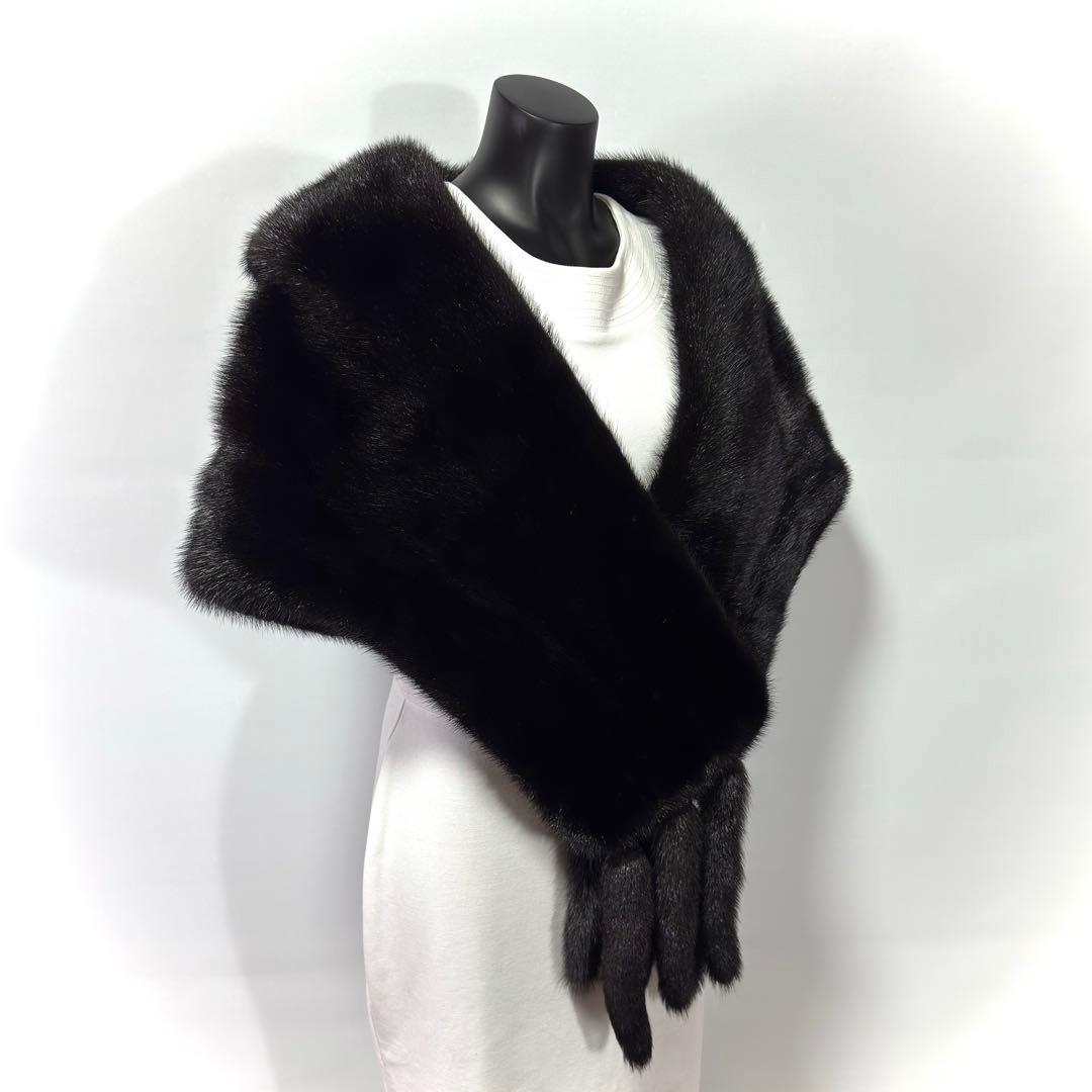 【高級】SAGA MINK サガミンク Black ショール ミンクテール 大判