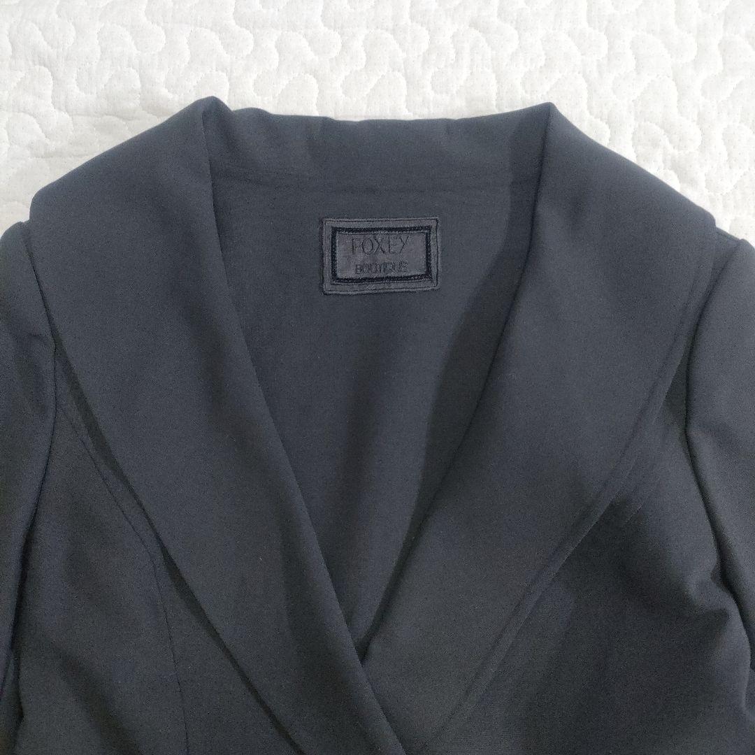 美品✨FOXEY　ショールカラーダブルジャケット　黒　ウッドボタン　38