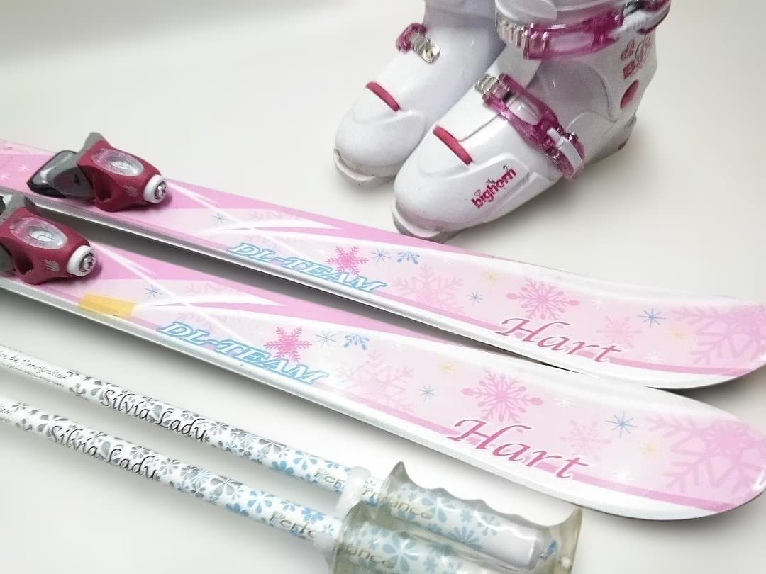 ジュニアスキー4点セット 女の子 ハート 128cmビッグホーンBJX 23cm