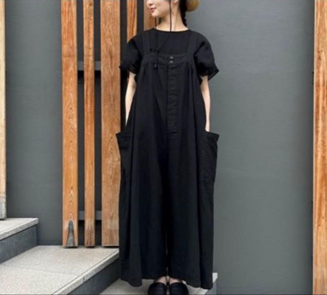 ⭐️完売色⭐️ nest Robe ネストローブ ブラックリネン ワイドサロペット