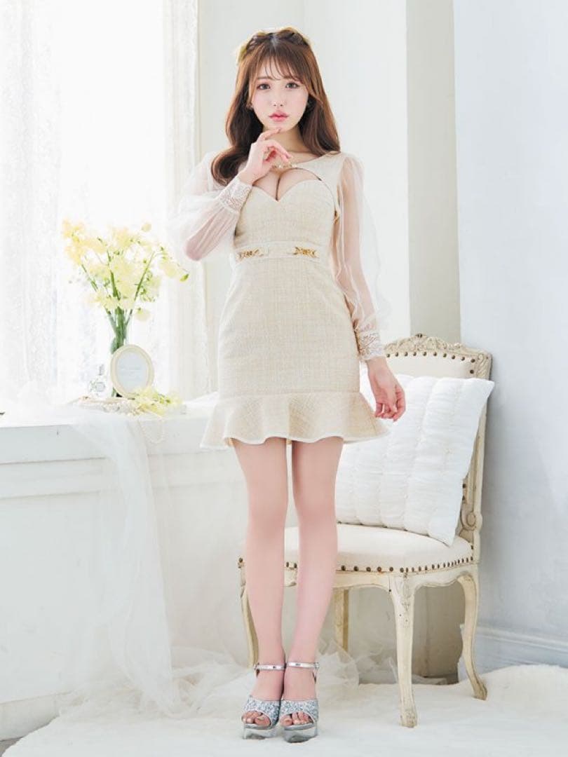 JEWELS ジュエルズ キャバクラ ドレス プリーツ ツイード シアー レース