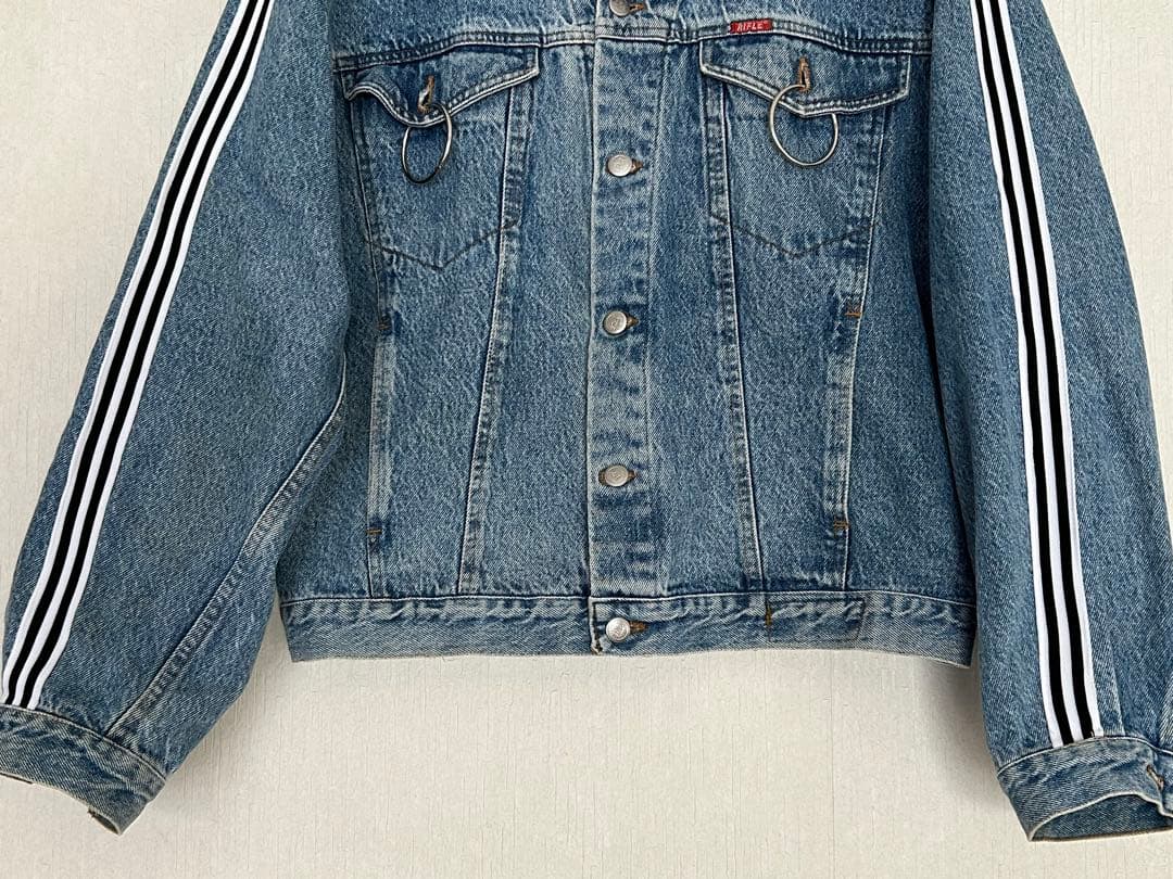 希少　イタリア製　RIFLE ストライプラインスリーブ　デニムジャケット　L