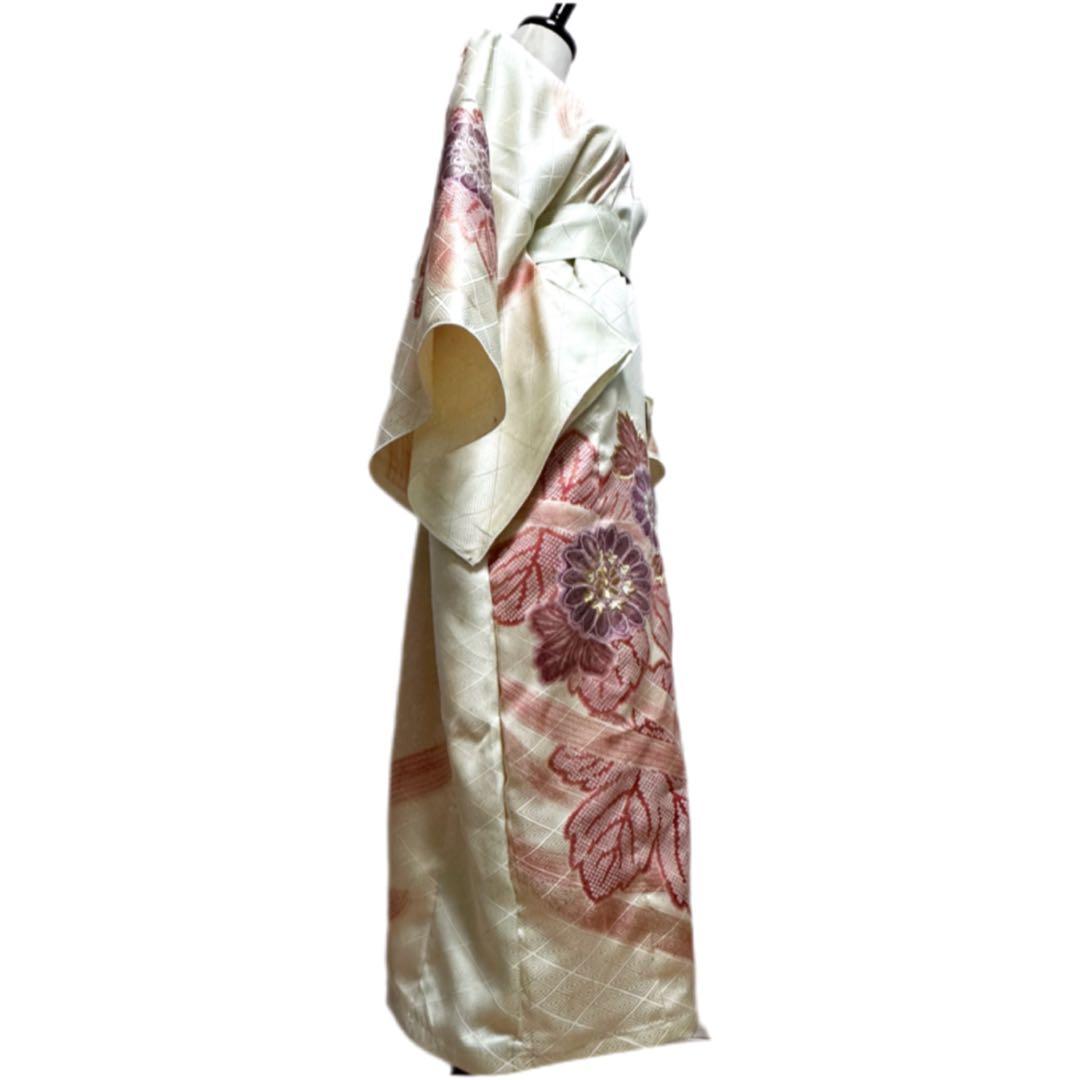 振袖　着物リメイク　ドレス　着物袖風　和柄　ワンピース　金糸花　ハンドメイド