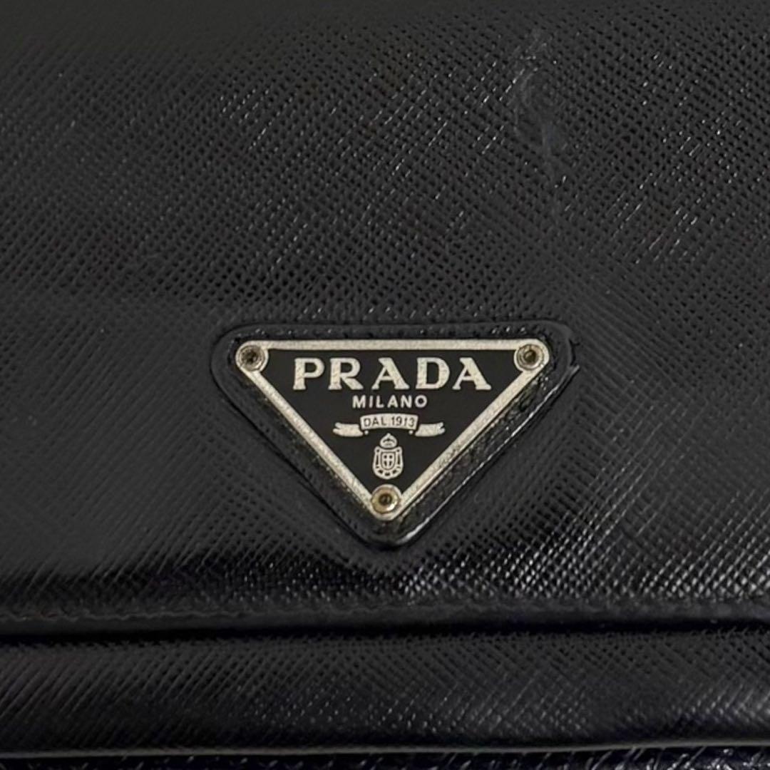美品✨PRADA プラダ 長財布 二つ折り財布 サフィアーノ ブラック 三角